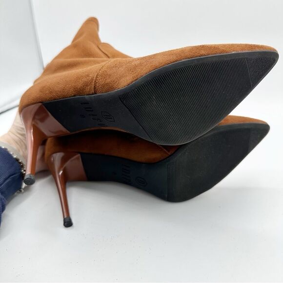 IDIFU Chestnut Brown Suede Side-zip Stiletto Ankle‎ Boot Sz 8 - Picture 11 of 12